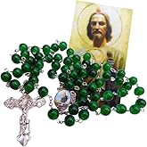 St Jude Rosary Glass Bead Catholic Gift Set with Patron Saint Holy Prayer Card