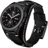 Sjiangqiao Compatible with Samsung Galaxy Watch 46mm/Gear S3 Frontier/Classic Bands, 22mm Vintage Genuine Leather Replacement Strap Cuff Bracelet Wristband Accessories Wrist Belt for Men Women(Black)