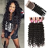 Nadula Brazilian Deep Wave 3 Bundles With Closure 7A 100% Unprocessed Brazilian Remy Virgin Human Hair Bundles Weave Natural Color