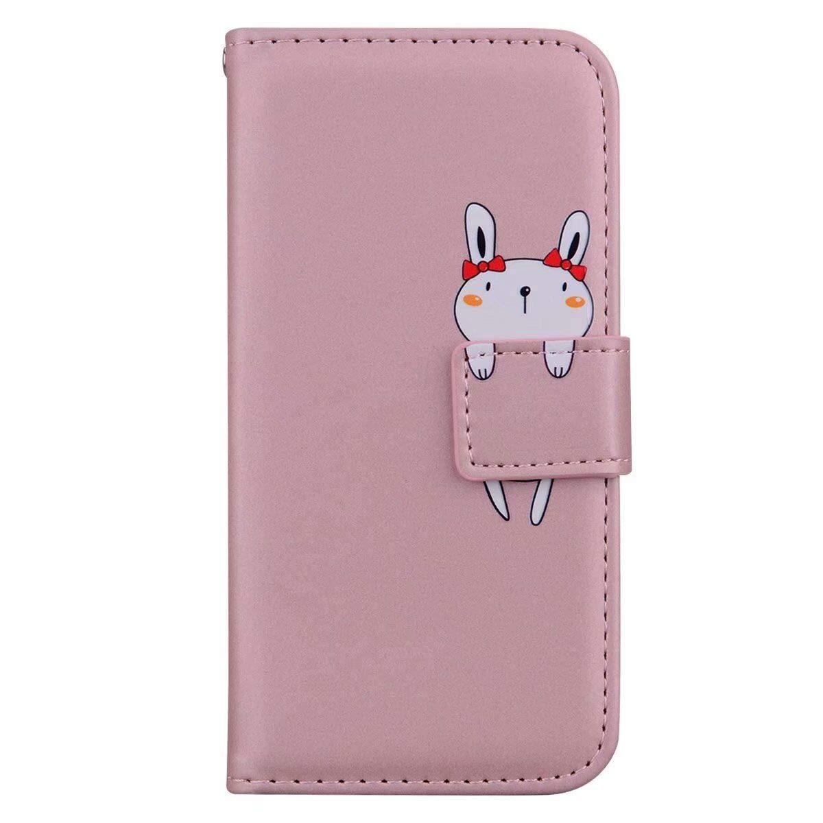 Aisenth Flip Case for Samsung Galaxy A42 5G Case with Card Holder - Slim Shockproof PU Leather Stand Magnetic Wallet Case for Women Protective Cover with Cute Cartoon Animal Bunny Pattern, Pink