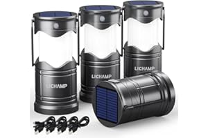 Lichamp 4-Pack Solar Camping Lantern, USB Rechargeable LED Lanterns Battery Powered Pop Up Flashlight Lamps with Three Modes Power for Power Outages Hurricane Supplies Emergency Indoor & Outdoor