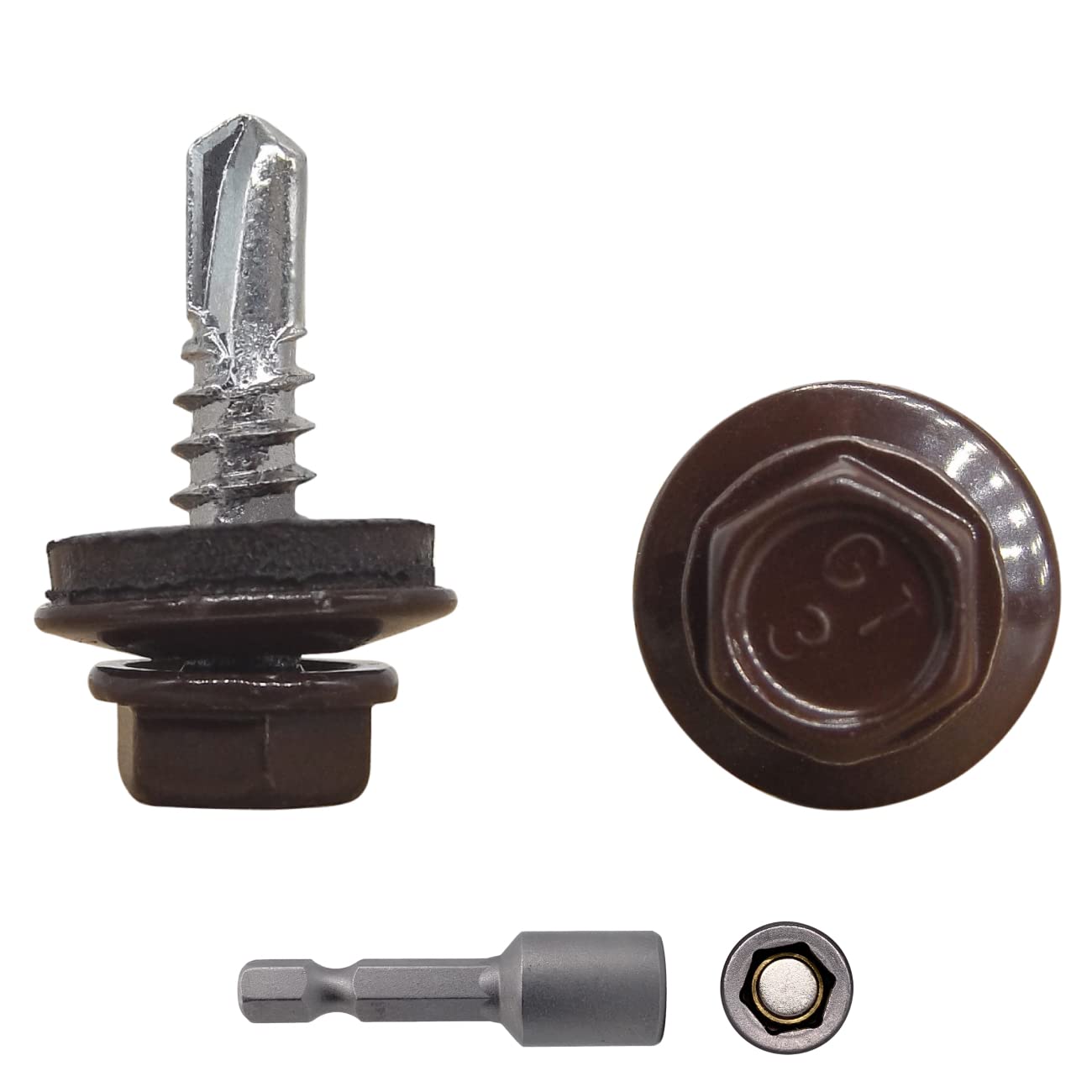 (Pack of 25 pcs) Metal Roofing Screws, 4.8 x 19 mm Self-Drilling Screws With EPDM Washers, Painted Hex Washer Head, Sheet Metal Screw (25, RAL 8017)