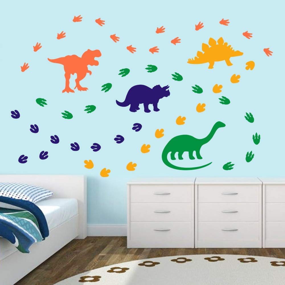 Dinosaur Wall Decal Colorful Dinosaurs Footprints Stickers Vinyl Wall Art For Boys Girls Kids Bedroom Nursery Decor Orange Blue Yellow Green 74 Pcs Buy Online In Dominica At Dominica Desertcart Com Productid 154682673