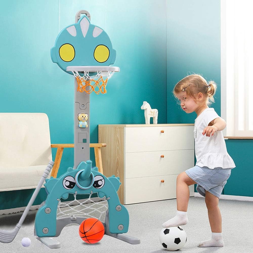 Basketball Hoop Set for Kids, 5 in 1 Sports Activity Center for Indoor & Outdoor Adjustable Basketball Hoop Football/Soccer Goal Golf Game Ring Toss Game Toy for Baby Infants Toddler Aqua: Sports & Outdoors