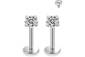 Rmsnxnnz 20G 18G 16G 14G ASTM F136 Titanium Surgical Steel Internal Thread Flat Back Earrings Lip Rings Labret Medusa Helix Tragus Cartilage Earring stud Piercing Jewelry for Women Men Silver Gold