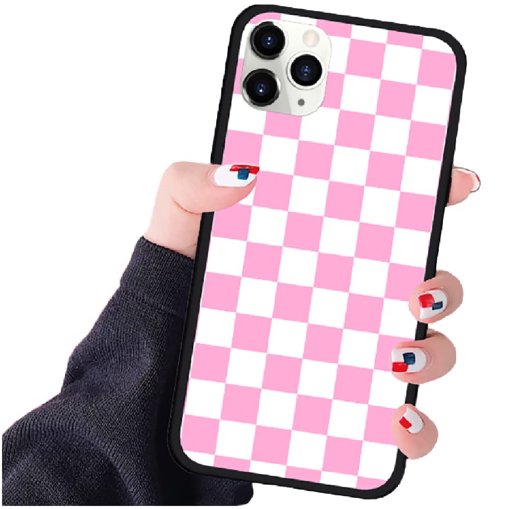 Vanqiang Checkerboard iPhone Case Compatible with iPhone 14/13/12/11 Pro Max Plus Mini Grid Lattice Plaid Tartan Damier Chessboard Checker Flag Cover (iPhone 12 Pro, Pink White)