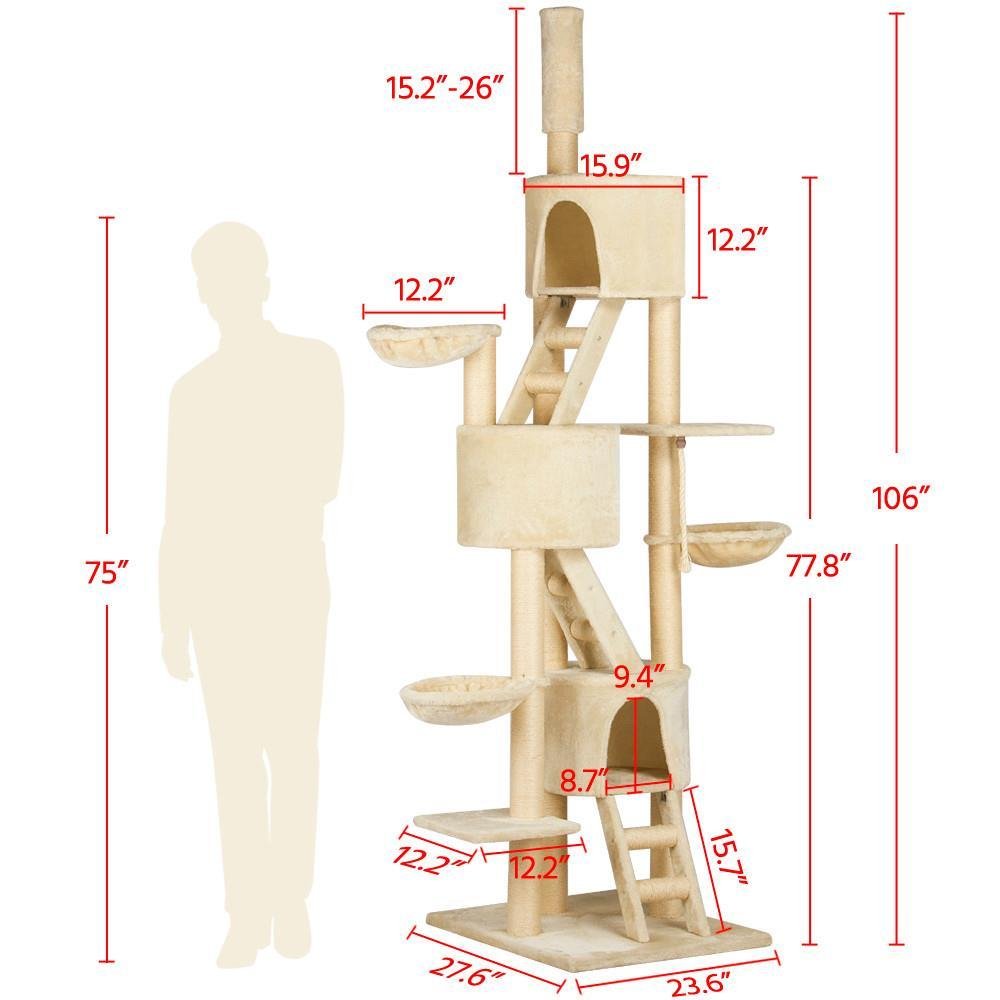 Yaheetech Huge Cat Tree Furniture Adjustable Height 92-106inch Beige