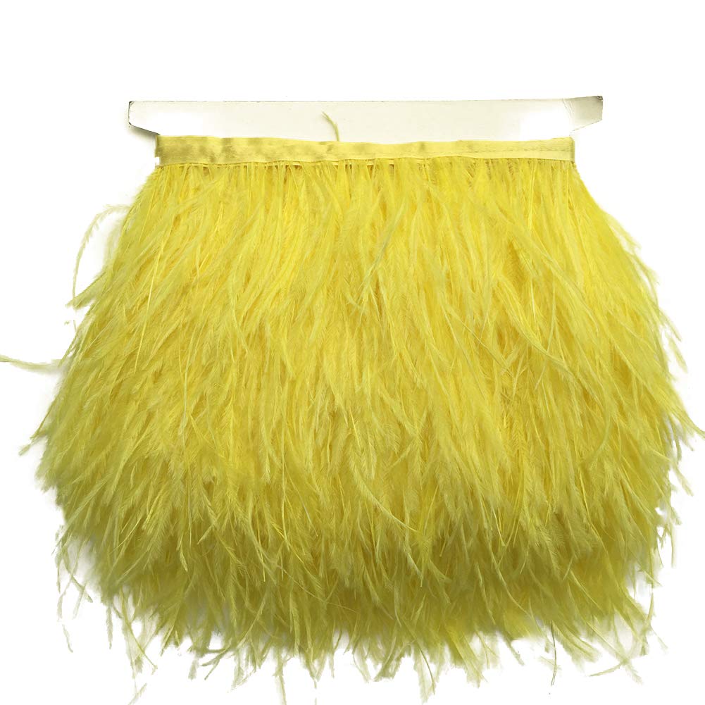 Sowder Ostrich Feathers Trims Fringe with Satin Ribbon Tape for Dress Sewing Crafts Costumes Decoration Pack of 2 Yards(Yellow)