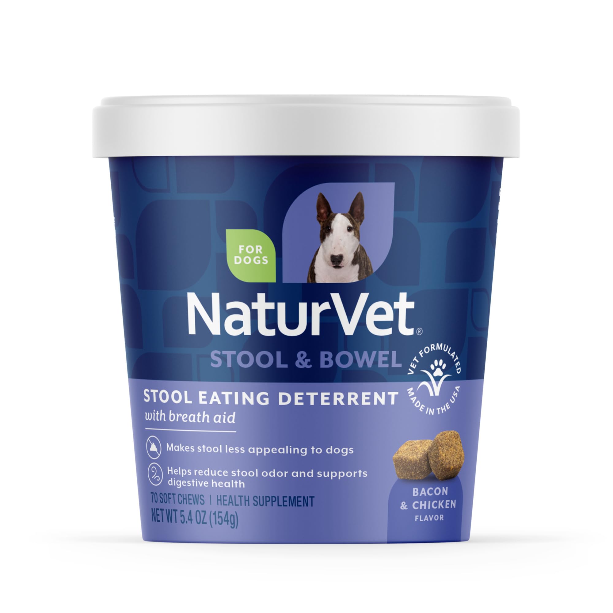 NaturVet – Coprophagia Stool Eating Deterrent Plus Breath Aid – Deters Dogs from Consuming Stool – Enhanced with Breath Freshener, Enzymes & Probiotics – 70 Soft Chews