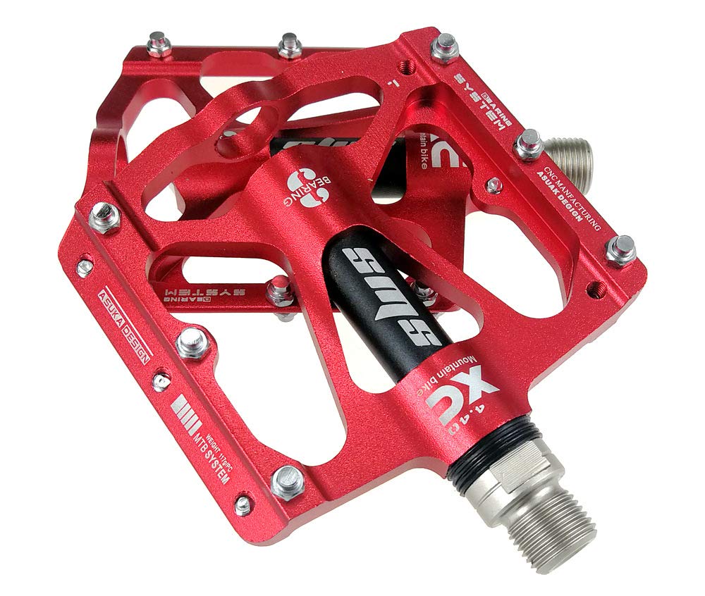 FrontStep High Quality Aluminium Alloy Non-Slip Pedals Lightweight MTB/Mountain Bike/Road Bike/City Bike/Cycling Pedal/BMX with Cr-Mo Steel Spindle Bicycle Pedals (Red)