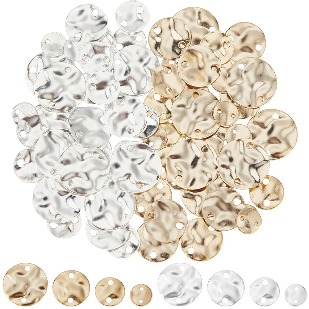 CREATCABIN 80Pcs 8 Styles Flat Round Links Connector 24K Gold Plated Twist Textured Round Links Brass Blank Tag Charms 925 Sterling Silver Plated for Jewelry Making Findings Bracelet Necklace Earring
