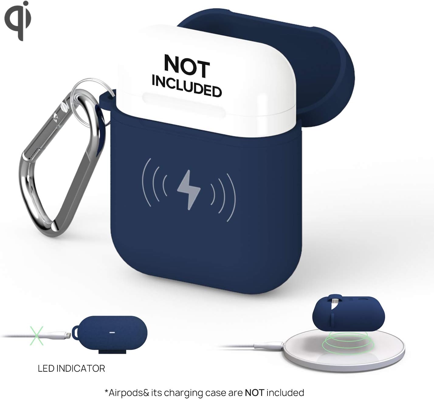 GAZEON Qi Wireless Charging Airpods Case Cover/Skin, Midnight Blue, 51L * 65W * 29.5H mm