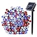 Qedertek Solar String Lights, 39ft 100 LED 8 Mode Decorative Lighting for Independence Day, Patio, Lawn, Garden, Wedding, Party, Home and Holiday Decorations (Red/White/Blue)