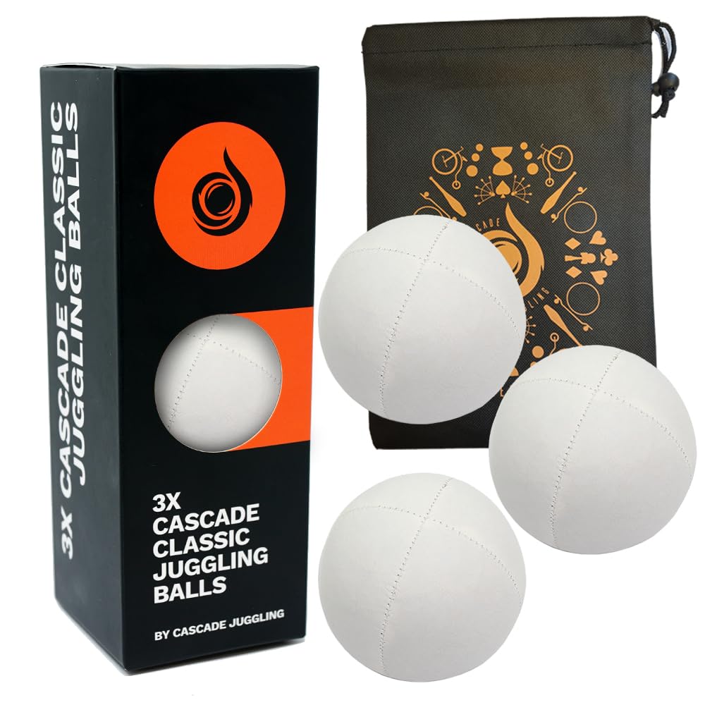 3 x Pro 115g Cascade Classic Juggling Balls - Thud Juggling Balls & Bag - Set of 3 Juggling Balls (White)