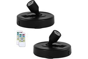 HOFUY 2-Pack Cordless Spotlight Battery Operated Picture Lights, LED Display Puck Lights with 2 Remote, Dimmable Accent Lighting Stick on Uplight for Wall Painting Gallery Art Dartboard Plants