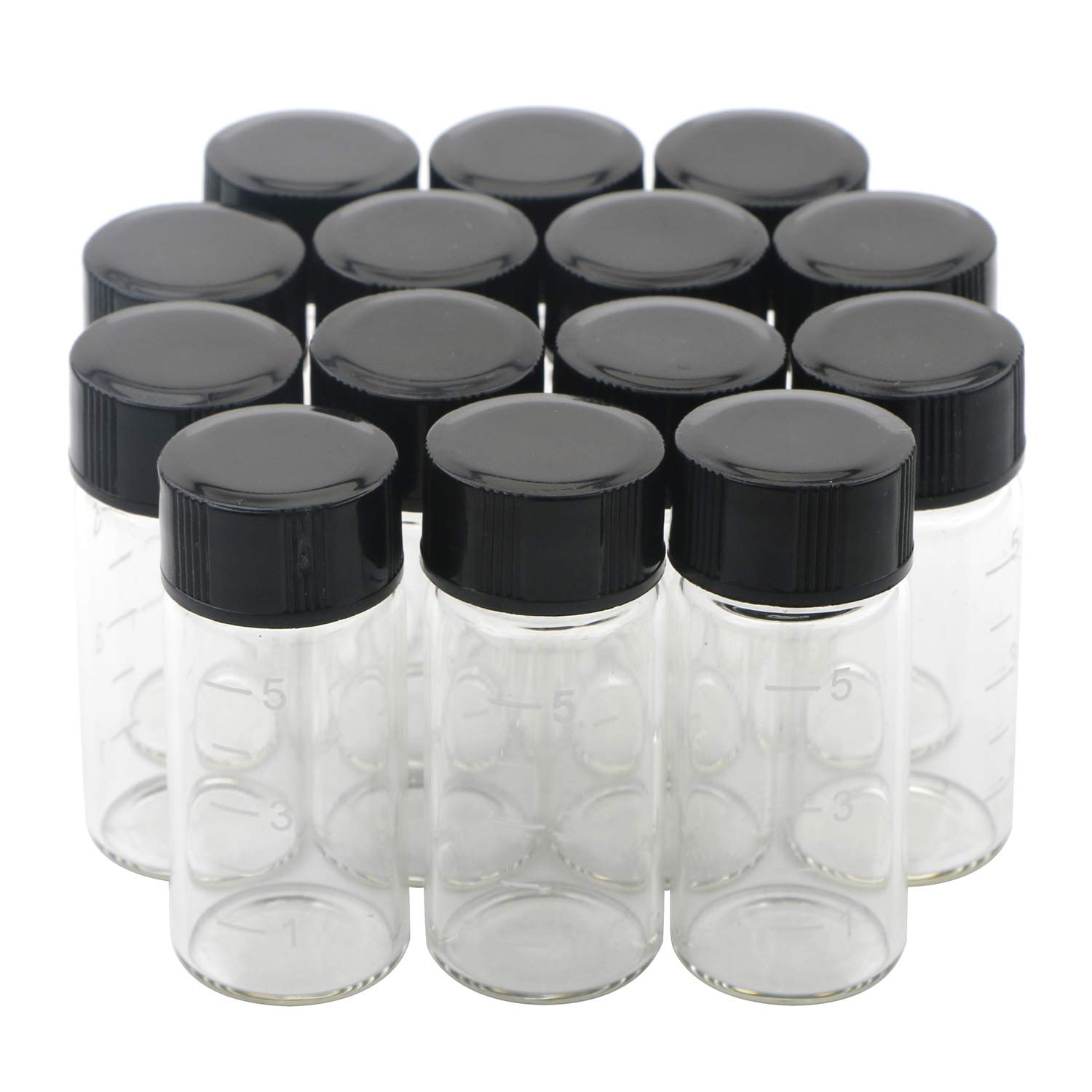 Unxuey 14pcs 5ml (1/6 Oz) Mini Clear Graduated Glass Vials Sample Screw Cap Bottles with Scale Transparent Lab Vials