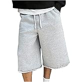 RoseSeek Men's 3/4 Length Sweatpants Drawstring Waist Straight Leg Sports Cropped Pants with Pockets Streetwear