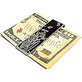 Antique Alive Mother of Pearl Slim Stainless Steel Metal Money Clip Holder Credit Business Card Wallet (Orchid Black)