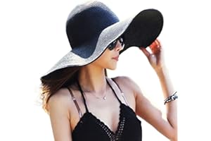 DRESHOW Beach Hats for Women Big Straw Wide Brim Summer Hat Floppy Foldable Roll up Cap Sun Hat UPF 50+
