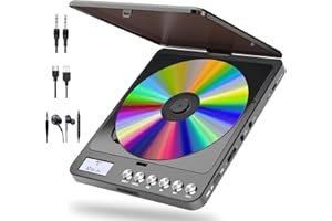 HOVOYNN Portable CD Player with Bluetooth and FM Transmitter, 2000mAh Rechargeable Bluetooth CD Players with Speakers Dual Headphones Jack Anti-Skip cd Player for Car Home Adults Kids