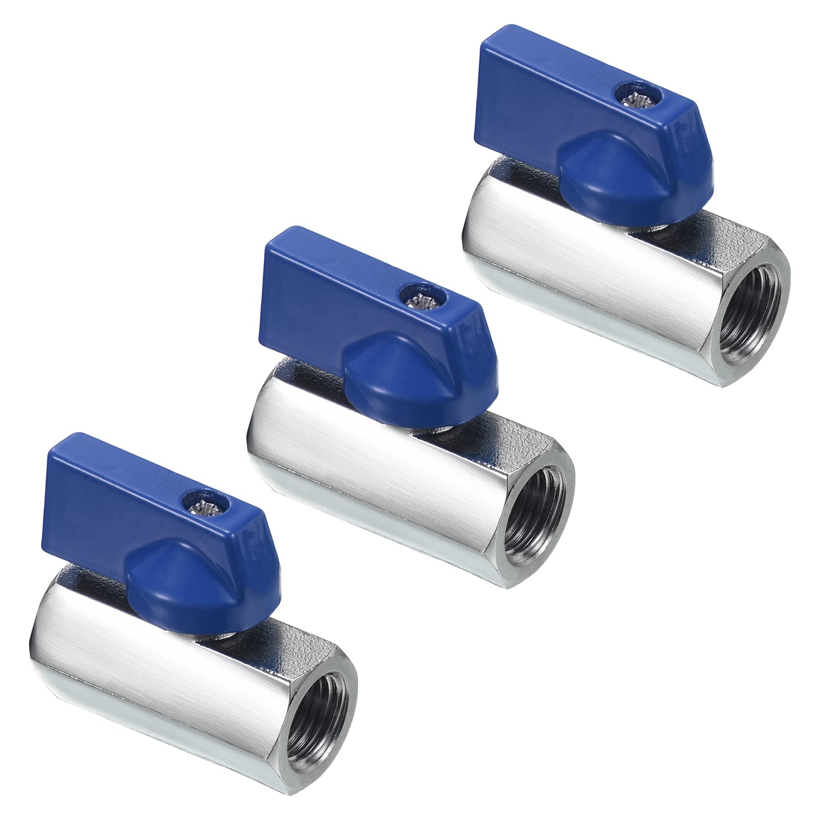 PATIKIL 1/4 NPT Brass Mini Ball Valve, 3 Pack NPT Female to Female Shut-Off Valve for Pipe Coupler Connector, Blue