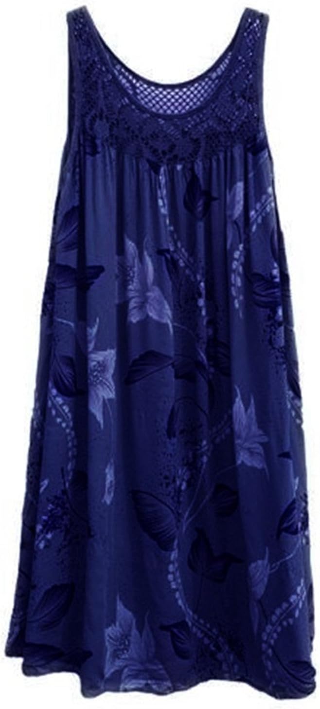 Welcometoo 18 Women's Lace Stitching Print Sleeveless Large Dress