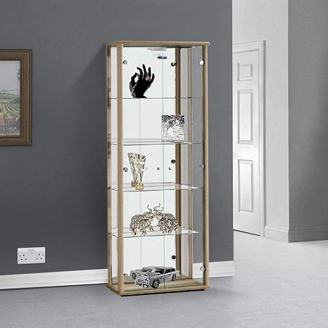 Displaysense Oak Wood Lockable Glass Display Cabinet With Lighting