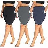 MOREFEEL 3 Pack Plus Size 8" Biker Shorts with Pockets for Women-High Waist Non-See Through Workout Black Yoga Short