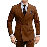 Fesenbo Double Breasted Suit Men Slim Fit 2 Pieces Suit Blazer Pants Formal 2 Button Tuxedo Jacket for Wedding Business Prom