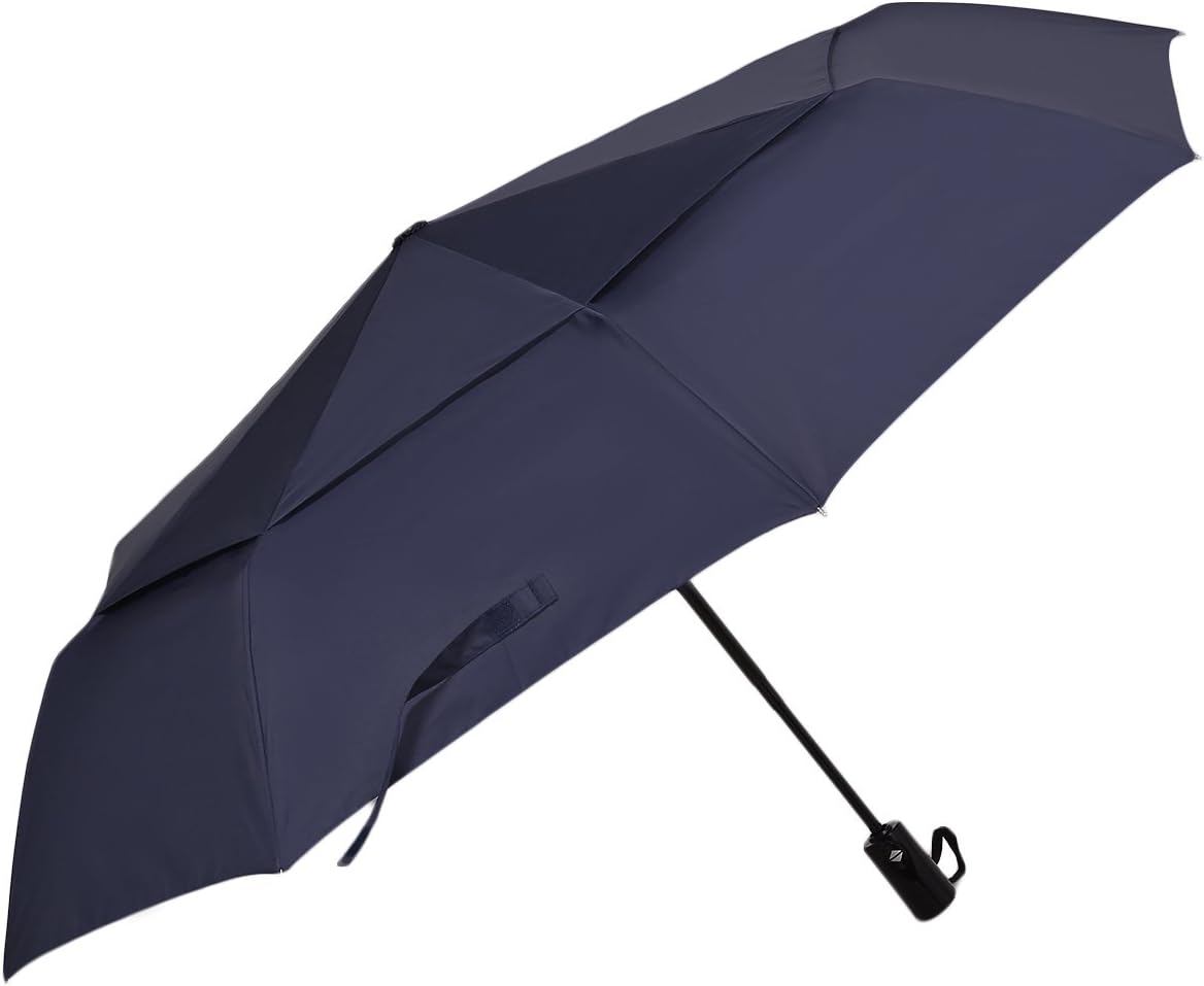 DreamTECH 8-Ribs Automatic Open/Close Folding Umbrella Dark Blue with 46" (103 cm) and 210T Fabric Canopy Offers Wind-Proof, Double Layer Storm Protection and Innovative Easy-Fold Mechanism