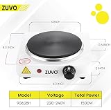 Zuvo 1500W Single Hot Plate Portable Electric Hob White 19cm Ring view 3