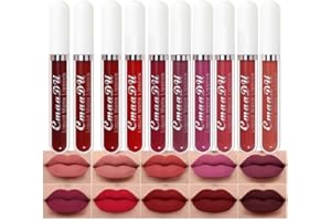 evpct 10Pcs Liquid Matte Matt Lipstick Set for Black Women, Dark Deep Bright Ruby Sexy Brick Mauve Plum Red Violet Purple Matte Lipstick Long Lasting Lipstick 24 hour Waterproof Lip Gloss