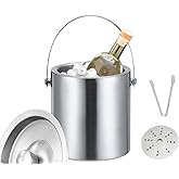 3L Stainless Steel Double-Wall Insulated Ice Bucket with Lid, Tongs & Strainer – Large Ice Bucket for Parties, Wine, Beer, Champagne & Cocktail Bar