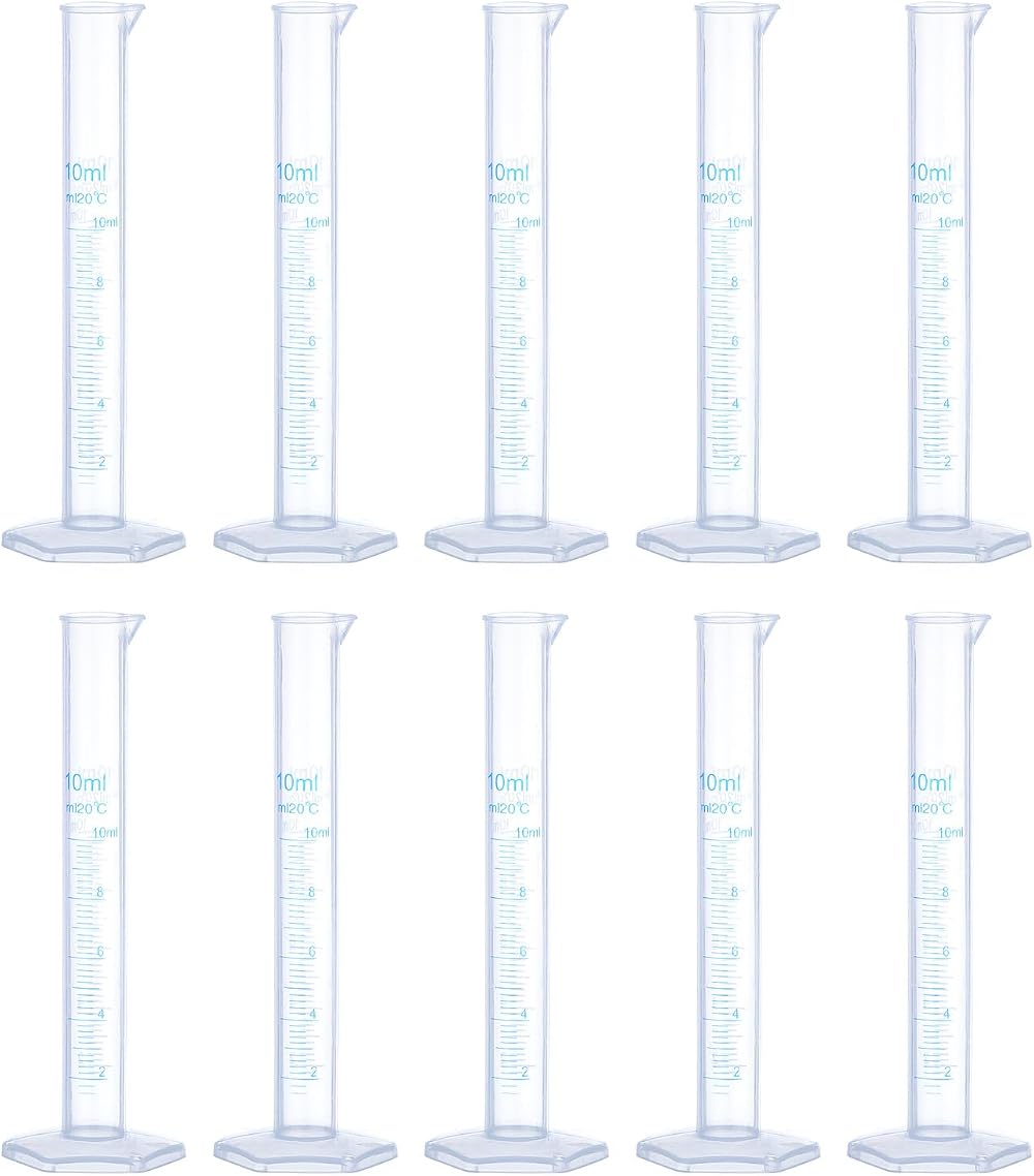 sourcing map 10ml Graduated Cylinder Plastic Test Tube Beaker Hex Base 10Pcs