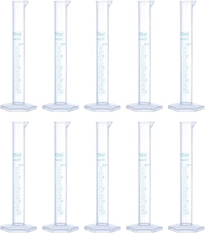 sourcing map 10ml Graduated Cylinder Plastic Test Tube Beaker Hex Base 10Pcs