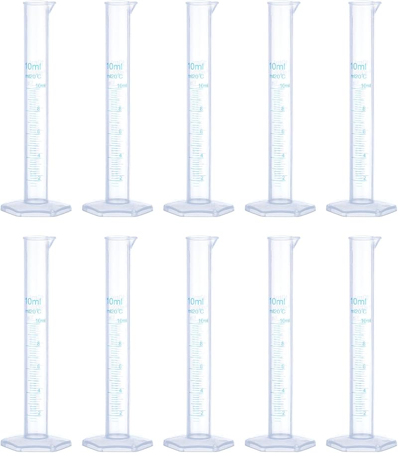 sourcing map 10ml Graduated Cylinder Plastic Test Tube Beaker Hex Base 10Pcs