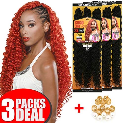 [3 PACKS DEAL] Royal Zury Synthetic 3X Value Pack Pre-Stretched 22" Crochet Braid GOGO CURL BRAID 3X w/Filigree (2 [Dark Brown])