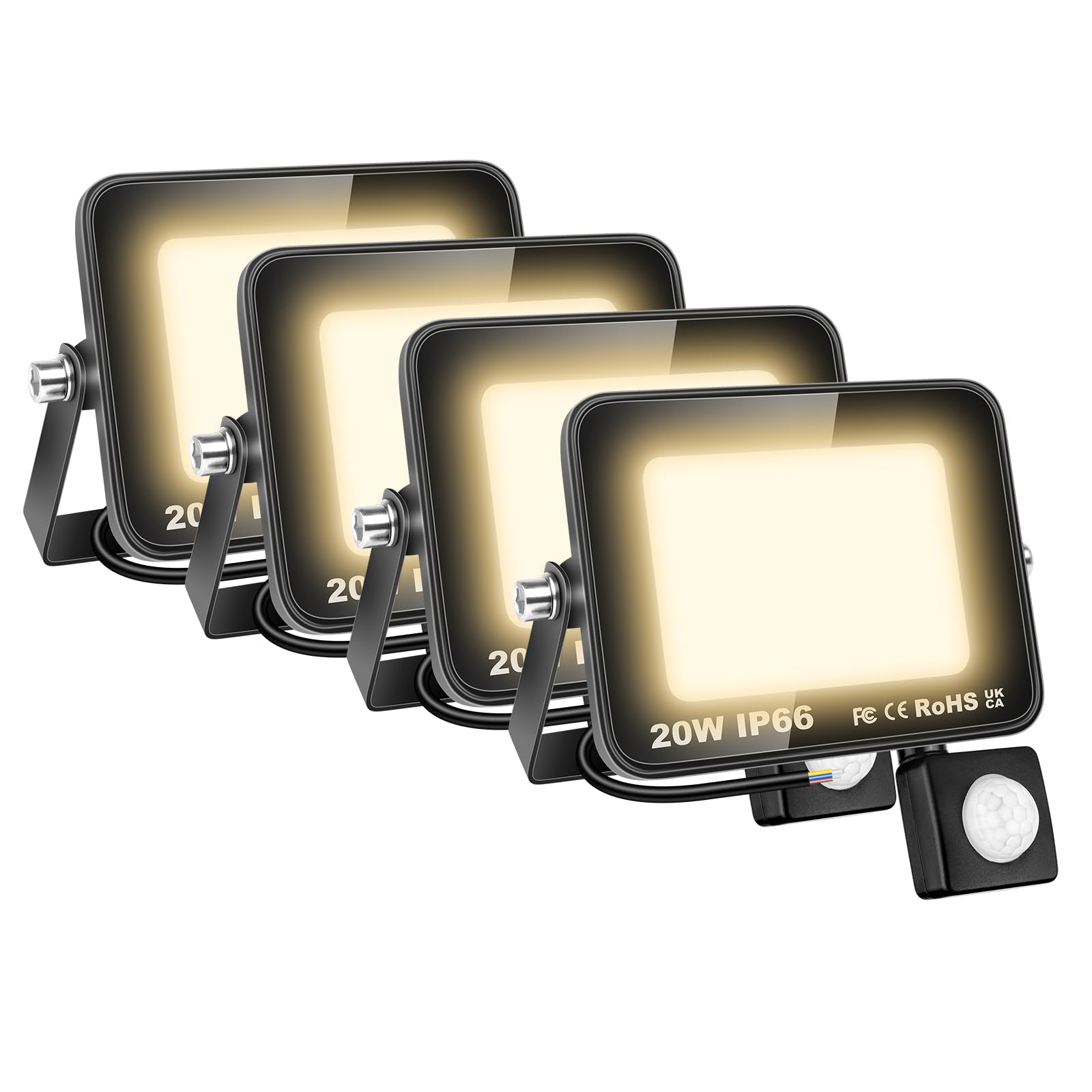 AUXTINGS 4 Pieces 20W LED Floodlight with Motion Sensor, 2000LM Outdoor Security Lights,4000K Warm White Outside Spot Light,IP66 Exterior Lighting for Yard Backyard House Court Stadium Parking