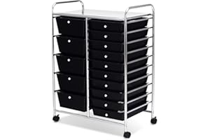 ARLIME 15-Drawer Storage Cart, 15 Drawer Trolley, Rolling Organizer Cart, Scrapbook Paper Organizer, Suitable for Office and School, Rolling Office Storage Tools (Black)