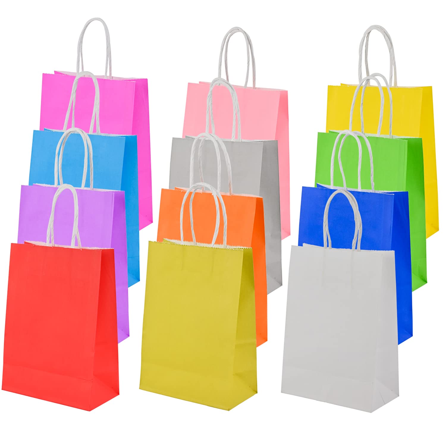 NAUZE 24 Pieces Rainbow Colors Paper Bags with Handles Multicolor Party Treat Paper Bags Sweet Candy Gift Bags
