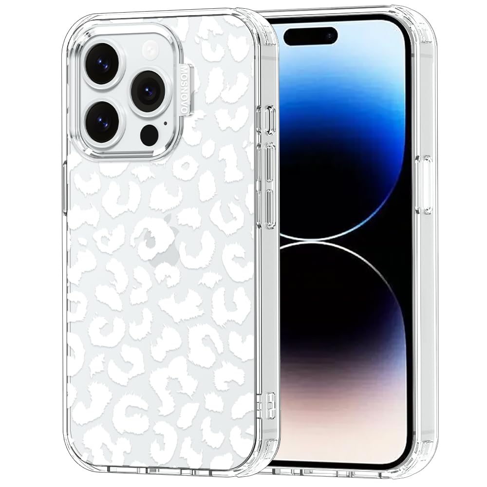 MOSNOVO Case for iPhone 14 Pro, [Buffertech 6.6ft Military-Grade Drop Protection] [Anti Peel Off Tech] Clear TPU Bumper Phone Case Cover Design - White Leopard Print — image 1
