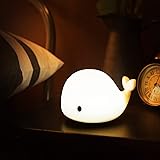 Cute Whale Night Light for Kids,Kawaii Baby Night Light with 7 LED Colors Changing,Tap Control Nursery Squishy Night Lamp,USB