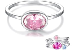 SARIEL Simple Birthstone Rings for Women Mother Jewelry 925 Sterling Silver Colorful Cubic Zirconia Stackable Promise Ring Gift for Her