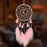 Dream Catcher Handmade Pink Feather Native American Circular Net for Boys Bedroom Wall Hanging Dream Catcher for Girls Kids Nursery Bedroom Decoration Blessing Gift (Pink)