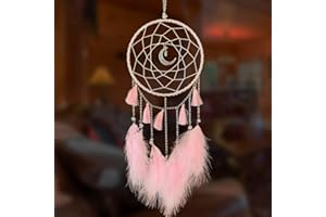 AWLEE Dream Catcher Handmade Pink Feather Native American Circular Net for Boys Bedroom Wall Hanging Dream Catcher for Girls Kids Nursery Bedroom Decoration Blessing Gift (Pink)
