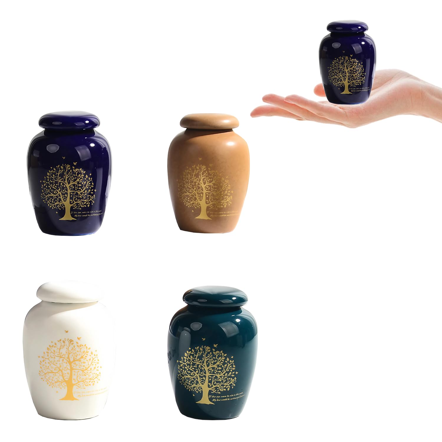 4 PCS Small Ceramics Mini Urns for Human Ashes - Tree of Life Pattern, Keepsake Pet Urns for Dog & Cat Ashes