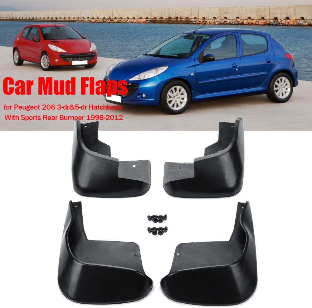 ZAYYL Car Mud Flaps Mudguard,For Peugeot 206 1998-2012, 4Pcs Front Rear Mudguard Full Protection Splash Guards with Screw Fixings