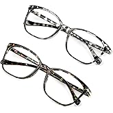 VisionGlobal 2 Pack Blue Light Blocking Glasses for Women/Men, Anti Eyestrain, Computer Reading, TV Glasses, Stylish Square Frame, Anti Glare (Leopard+Floral)