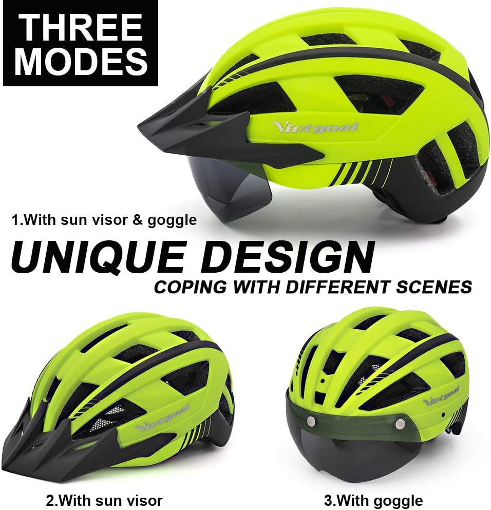 Victgoal Bike Helmet for Men Women with Led Light Detachable Magnetic Goggles Visor Mountain & Road Bicycle Helmets Adjustable Size Adult Cycling Helmets (Yellow - Image 3