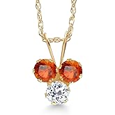 Gem Stone King 14K Yellow Gold Orange Sapphire and White Topaz 3-Stone Pendant Necklace For Women (0.46 Cttw, Gemstone September Birthstone, Round 3MM, 18 Inch Chain)